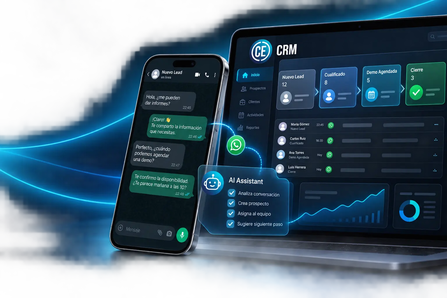 CRM para WhatsApp con agente de IA y tablero de ventas CE CRM