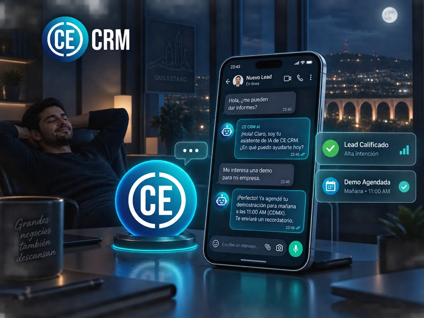 Agente de IA de CE CRM atendiendo y agendando prospectos las 24 horas